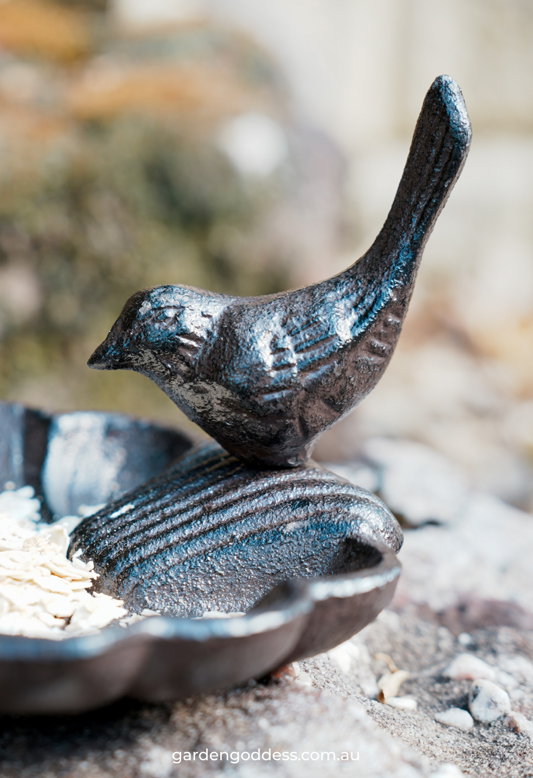 Rustic Cast Iron Bird Feeder & Mini Bird Bath Dish | Heavy Duty Vintage Garden Ornament (13.5cm)