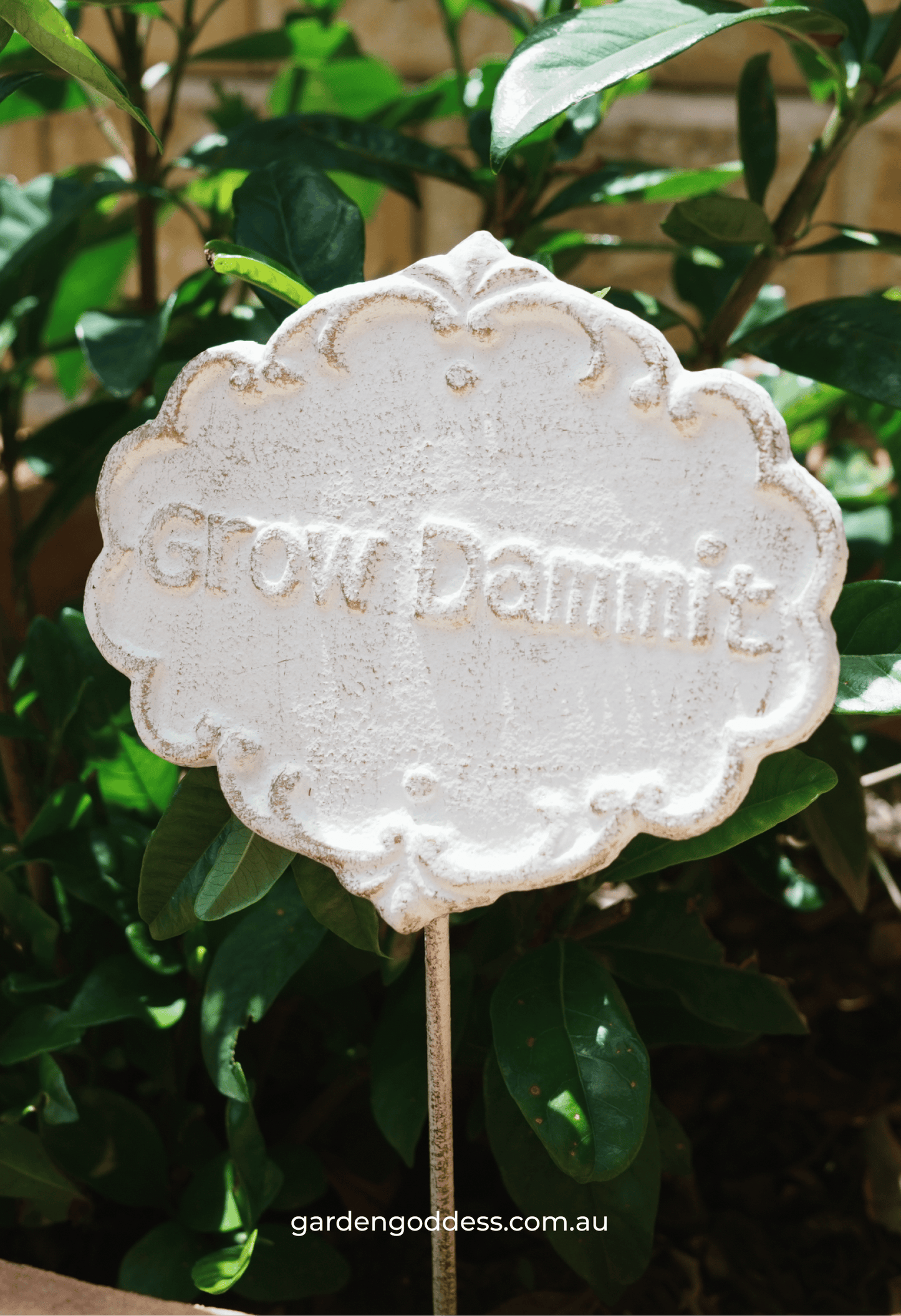 "Grow Dammit" Funny Garden Stake – Shabby Chic Cast Iron Style Plant Marker