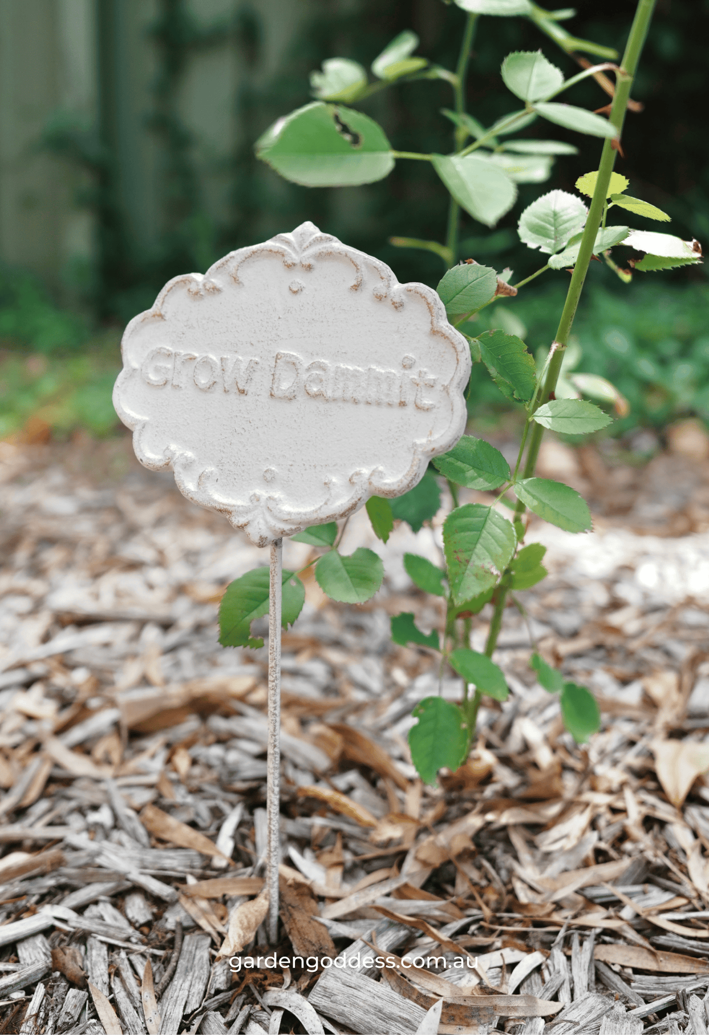 "Grow Dammit" Funny Garden Stake – Shabby Chic Cast Iron Style Plant Marker