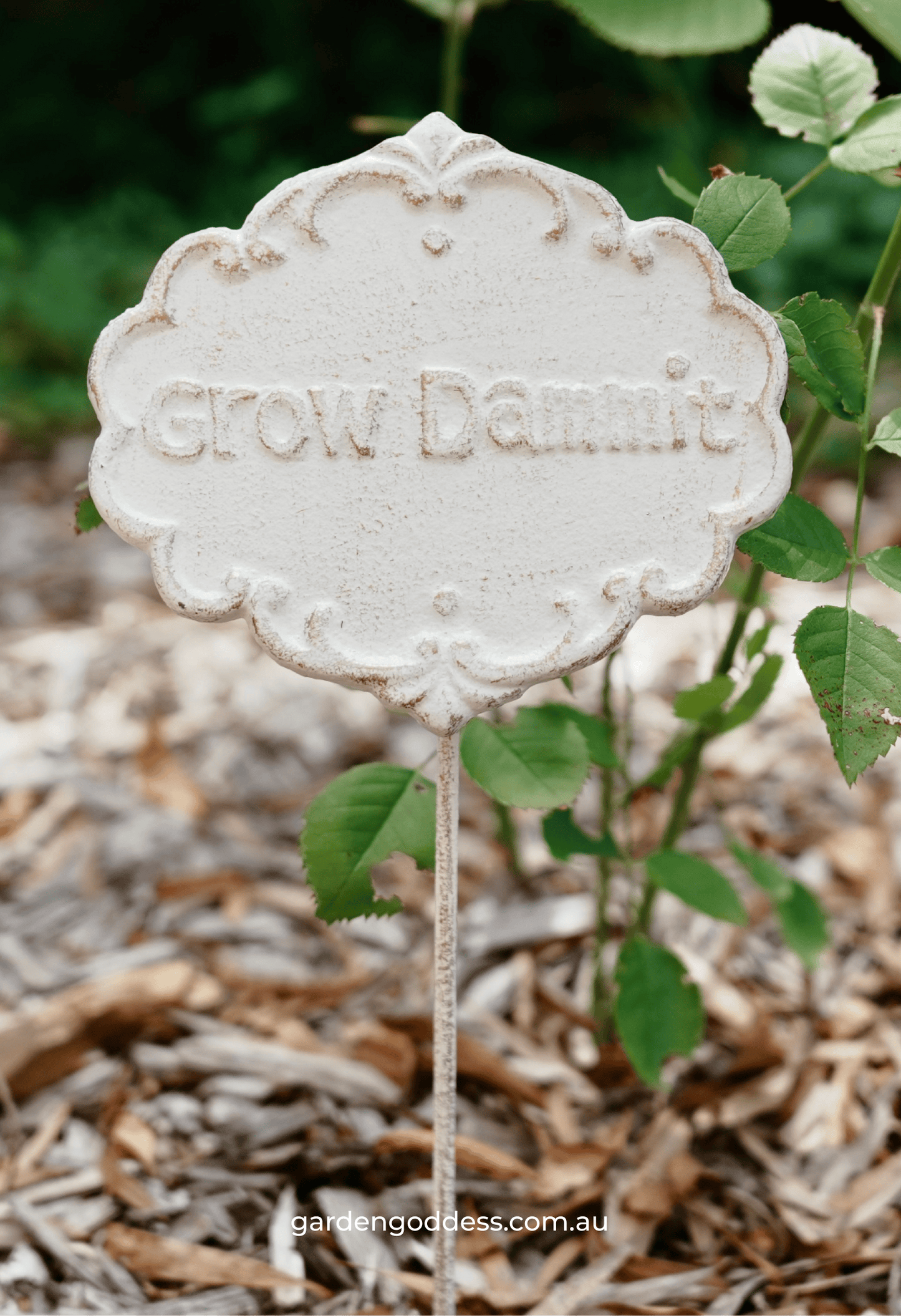 "Grow Dammit" Funny Garden Stake – Shabby Chic Cast Iron Style Plant Marker